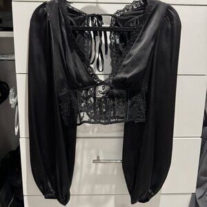 ZARA Satin Effect V-Neck Lace Blouse - Size XS - Worn Once